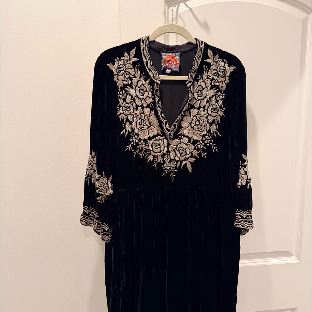 Johnny Was Black Floral Embroidered Dress